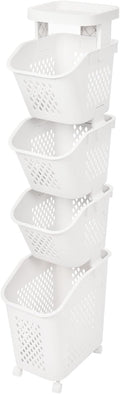 4-Tier Rolling Laundry Cart with Wheels, 52'' Stackable Vertical Laundry Sorter & Organizer for Bathroom, Bedroom, and Laundry Room (4-Tier)