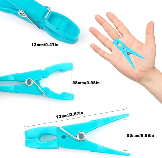 24Pcs Plastic Clothespins, Heavy Duty Laundry Clothespins, Air-Drying Clothing Pin Set, Towel Clips Clothes Pins Spring Clips, Beach Towel Clips