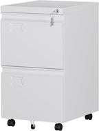 SUXXAN 2 Drawers Mobile File Cabinet, Metal Under Desk Cabinet with Lock, for Office Home, Legal/Letter Size, W14.57”x D17.36”x H25.79”, Assembly Required