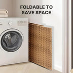 Laundry Hamper with Lid, 90L Foldable Laundry Basket with Removable Liner Bags, Handwoven Synthetic Rattan Clothes Hamper for Bathroom, Bedroom, Laundry Room, Yellow