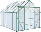 Heavy-Duty Walk-in Polycarbonate Greenhouse with Dual Sliding Doors, Adjustable Roof Ventilation, and Galvanized Steel Base for Year-Round Outdoor Gardening (Green 8*10FT)