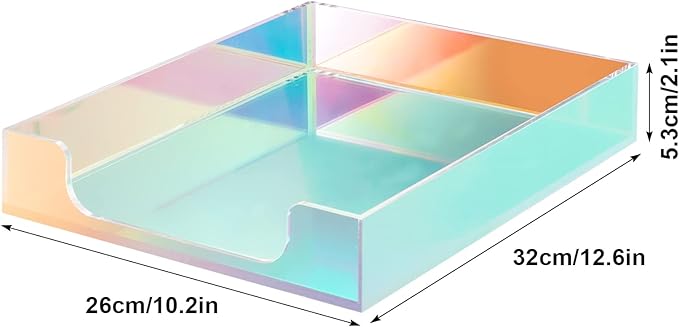 Acrylic Letter Tray, Iridescent Letter Organizer Storage A4 Paper File Tray Accessory Tray Single-Tier Desktop Document Holder with Non-Slip Rubber Pads and Stackable for Office and Home Use
