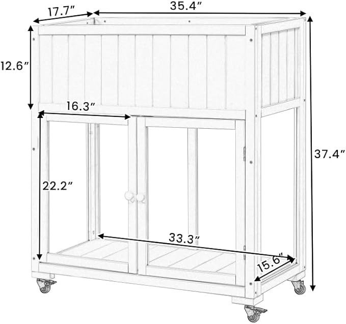 Patio 35.4''x17.7''x37.4'' Mini Wood Cold Frame, Compact 2 Doors Garden Greenhouse with Wheels, Raised Bed with Liner for Indoor Outdoor Use, White