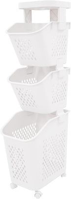 3-Tier Laundry Hamper Sorter with Wheels, Vertical Rolling Laundry Baskets Removable and Stackable, Space-Saving Cart Organizer for Dorm, Closet and Bathroom (3-Tier)