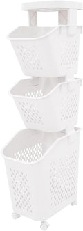 Tiered Laundry Storage Organizer Tiered Laundry Hamper Sorter Bathroom Laundry Basket with Wheels Removable Plastic Storage Basket for Kitchen (3-Tier)