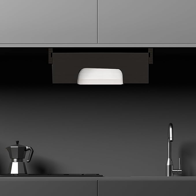 10-inch Paper Plate Dispenser - Bamboo Paper Plate Dispenser Under Cabinet, Kitchen Counter Vertical Holder Organizer Countertop Caddy Rack Black