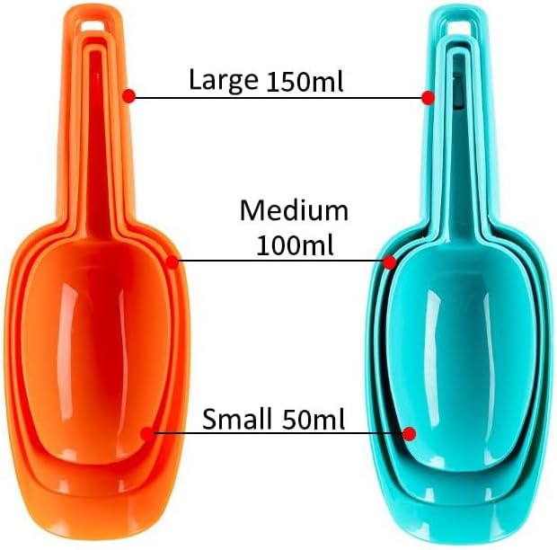 Set of 3 Ice Scoop, Plastic Kitchen Ice Scoop for Canisters or Ice Maker, Food Scoops for Canisters, Freezer, Flour, Dry Foods, Coffee Beans, Pop Corn, Pet Dog Cat Food (Orange)
