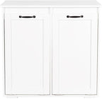 Tilt Out Laundry Sorter Cabinet with 2 Removable Liner Bags,Divided Laundry Hamper Cabinet with Semi-Circular Metal Handle and Barn Door for Space Saving (Style-02)