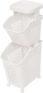 Tiered Laundry Storage Organizer Tiered Laundry Hamper Sorter Bathroom Laundry Basket with Wheels Removable Plastic Storage Basket for Kitchen (2-Tier)