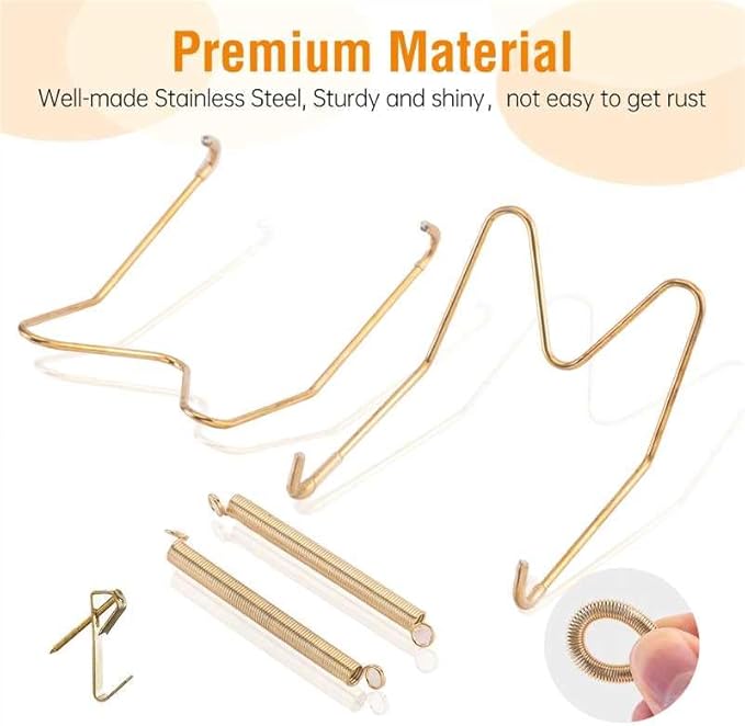 Bilillo 12 Pieces Invisible Wall Plate Hangers 10/12/14 Inches Wall Plate Hangers Stainless Steel Decorative with 12 Pieces Hook with Nails Suitable for 8-16 inch Decorative Antique and Arts(Gold)