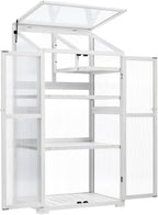 Sturdy Wooden Greenhouse for Balcony or Backyard Use with Rolling Wheels and Adjustable Shelving for Plant Growing (White + Solid Wood + Wood)