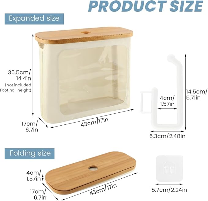 Extra Toilets Roll Storage for 12 Rolls, Toilet Paper Storage with Bamboo Lid, Collapsible Bathroom Toilets Papers Holder Organizer(Color:Beige)