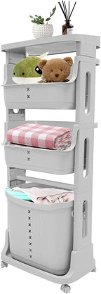 4-Layer Laundry Basket,PP Laundry Basket System Vertical Laundry Sorter with Wheel,Rolling Storage Holder Cart for Laundry Rooms, Bathrooms, Toilets (Grey)