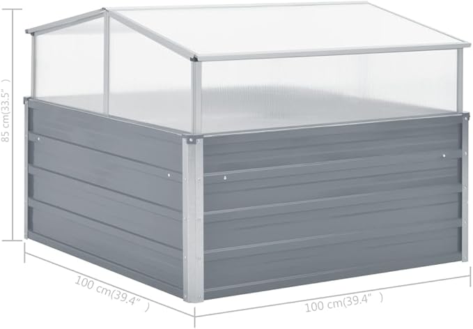 Galvanized Steel Outdoor Greenhouse 39.4 x 39.4 x 33.5 in Gray PC Panels Adjustable Roof Modern Garden House for Patio Terrace Balcony
