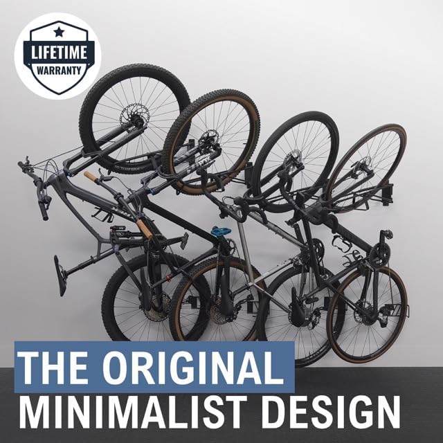 StoreYourBoard SwivelStow Bike Rack Garage Storage Rack 4 Pack - 2 MTB & 2 Road & Gravel Bike Wall Mounts - Heavy Duty Bike Hanger - No-Lift Bike Rack Garage Storage Rack - Holds 70 lb Capacity