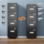 Aobabo 4 Drawer File Cabinet with Lock and Wheels, Metal Vertical Filing Cabinet with Anti-Tilt Interlock System for Home Office, Fits Letter/Legal Size, Black,Required Assembly