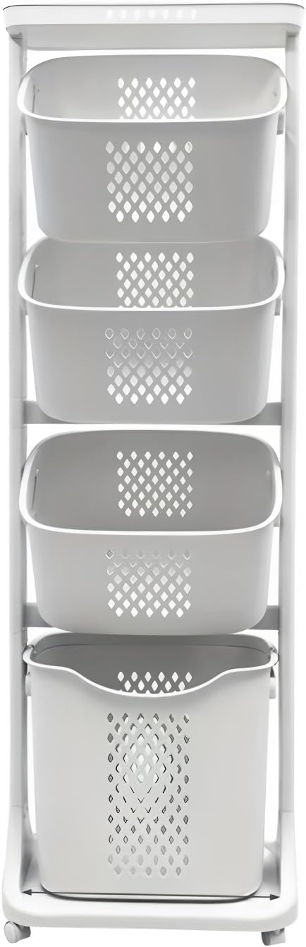 4-Tier Rolling Laundry Sorter with Removable Baskets, Laundry Cart Organizer for Bathroom, Laundry Room & Closet, Space-Saving Storage for Home and Dorm, White