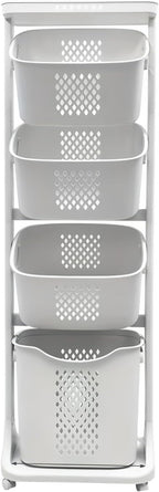 4-Tier Rolling Laundry Sorter with Removable Baskets, Laundry Cart Organizer for Bathroom, Laundry Room & Closet, Space-Saving Storage for Home and Dorm, White
