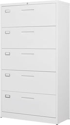Letaya Lateral 5 Drawer File Cabinet with Lock,Metal Wide White Filing Cabinets for Home Office Storage A4/F4/Letter/Legal(Assembly Required)