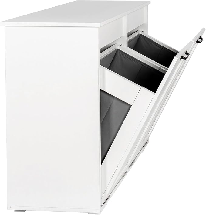 Tilt Out Laundry Sorter Cabinet with 2 Removable Liner Bags,Divided Laundry Hamper Cabinet with Semi-Circular Metal Handle and Barn Door for Space Saving (Style-02)