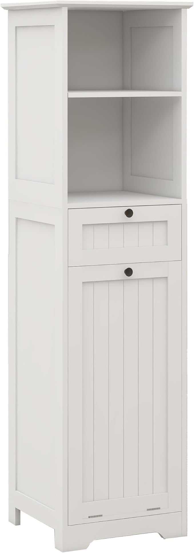 Compact Laundry Sorter Cabinet with Tilt-Out Basket Drawer White, Durable Easy to Assemble Space-Saving Design for Bathroom Laundry Room Balcony Narrow Spaces