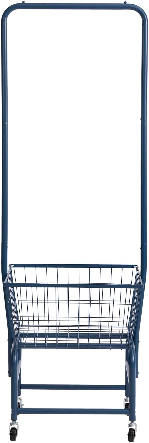 ALIMORDEN Laundry Cart with Clothes Rack, Rolling Laundry Butler with Wire Storage Rack，Navy Blue