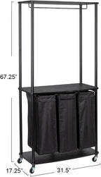 Household Essentials 3-Bag Laundry Center, Smooth Laminate Shelving, Sturdy Steel Frame