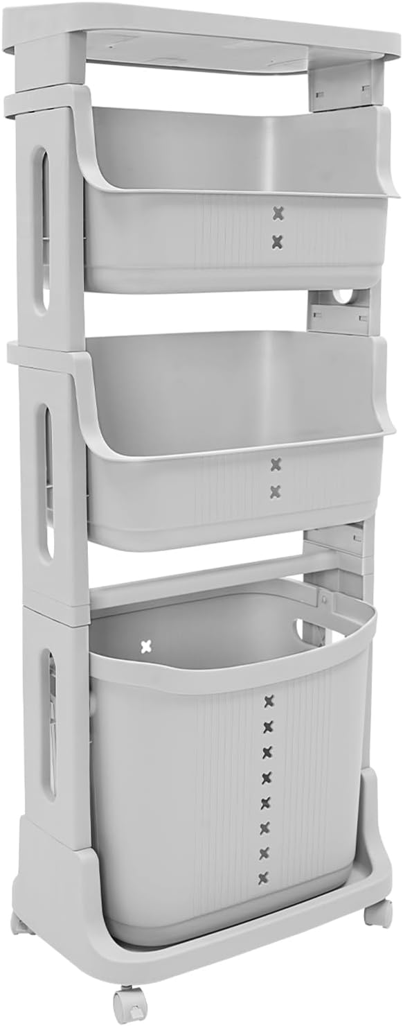4 Tier Laundry Sorter Vertical Laundry Basket Holder Divided Dirty Clothes Laundry Hamper for Laundry Room, Bedroom, Bathroom (Grey)