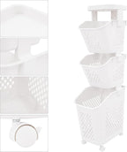 3-Tier Rolling Laundry Cart with Wheels, 39'' Stackable Vertical Laundry Sorter & Organizer for Bathroom, Bedroom, and Laundry Room (3-Tier)