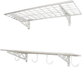 SafeRacks Wall Shelves - 2 Pk 18"x36" Wall Mountable Shelving Unit for Storage Rack, Pantry Shelves, Utility Shelving, Heavy Duty Shelves w/ 4 Versatile Accessory Hooks, 500lbs Capacity, White