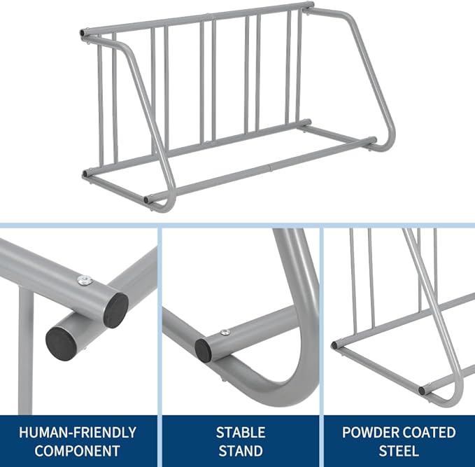 Floor Bike Rack,Single-Side 5-Bike Rack 60" L,Grid Bike Rack In Ground,Freestanding Bicycle Floor Parking Stand,Stand Bike Racks for Garages Streets Yards Bike Events