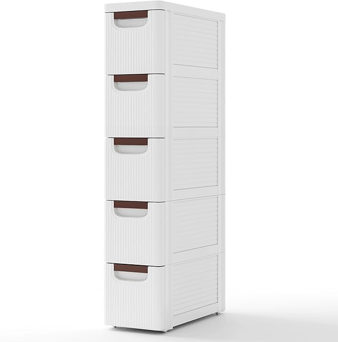 Giantex 5 Drawers Storage Cart, Narrow Plastic Dresser, Rolling Organizer Cart for Office Classroom Bedroom Bathroom Art Craft Supplies, Mobile Slim Utility Cart on Wheels (7.5"x16.5"x36")