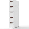 Giantex 5 Drawers Storage Cart, Narrow Plastic Dresser, Rolling Organizer Cart for Office Classroom Bedroom Bathroom Art Craft Supplies, Mobile Slim Utility Cart on Wheels (7.5"x16.5"x36")
