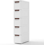 Giantex 5 Drawers Storage Cart, Narrow Plastic Dresser, Rolling Organizer Cart for Office Classroom Bedroom Bathroom Art Craft Supplies, Mobile Slim Utility Cart on Wheels (7.5"x16.5"x36")