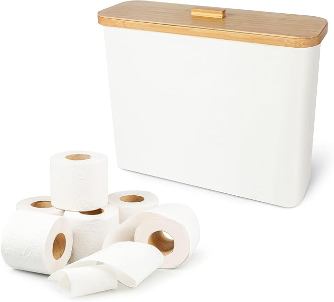 Toilet Paper Storage Basket, Toilet Paper Organizert for Bathroom Storage, Bamboo Basket Bin for Toilet Tank, Toilet Paper Holder Dispenser, 13 Rolls Compatible, Bathroom Accessories Holde