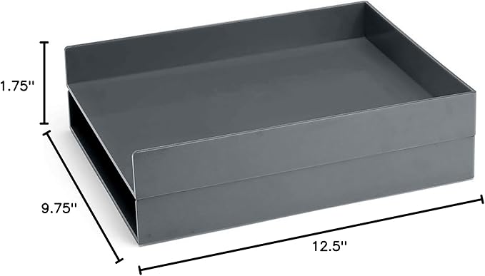 Poppin Stackable Letter Tray, Pack of 2 - Modular Lacquer Desk Trays for Office Organization, Color-Coordinated Office Supplies for Desk, Paper Trays (Dark Gray, Letter Tray Pack of 2)