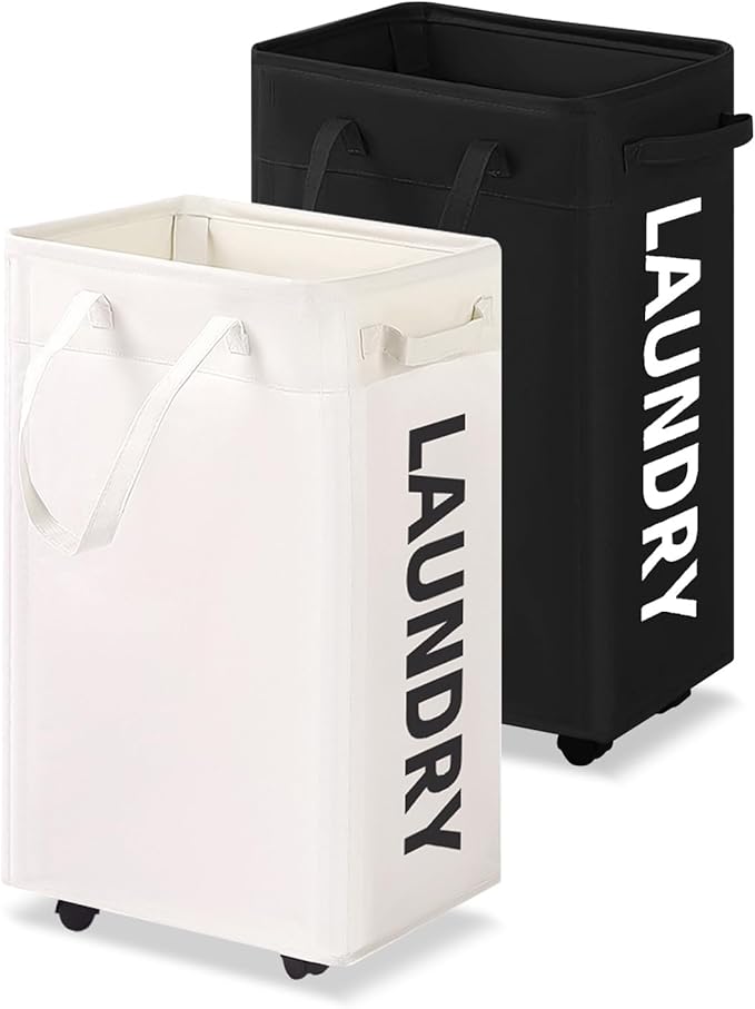 UULANFA Laundry Basket Wheels 75L with Removable Mesh Bag Waterproof Oxford Cloth Suitable for Bedroom Dormitory Clothing Storage Basket (Black*White)