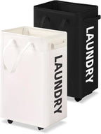 UULANFA Laundry Basket Wheels 75L with Removable Mesh Bag Waterproof Oxford Cloth Suitable for Bedroom Dormitory Clothing Storage Basket (Black*White)