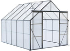Heavy-Duty Walk-in Polycarbonate Greenhouse with Dual Sliding Doors, Adjustable Roof Ventilation, and Galvanized Steel Base for Year-Round Outdoor Gardening (Black 8*10FT)
