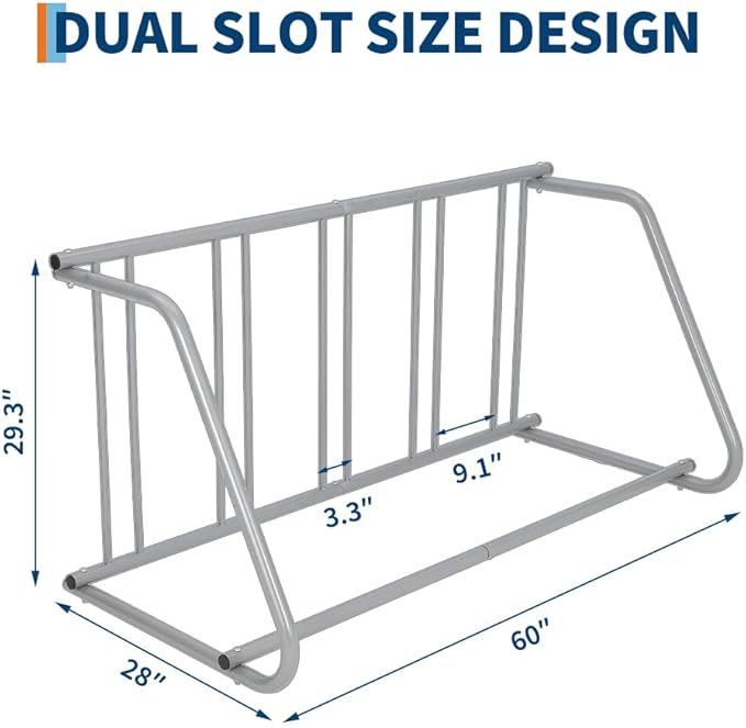 Floor Bike Rack,Single-Side 5-Bike Rack 60" L,Grid Bike Rack In Ground,Freestanding Bicycle Floor Parking Stand,Stand Bike Racks for Garages Streets Yards Bike Events