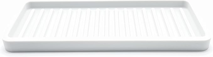 Happitasa Silicone Kitchen Sink Organizer Tray, Sponge Holder and Countertop Protector | Bathroom and Kitchen Soap Dish and Dispenser Tray (White, 9"x3.5", 5.6 Ounces)