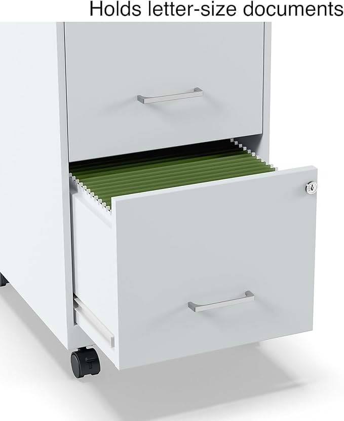 Staples 2-Drawer Vertical File Cabinet, Letter Size Documents, Lockable & Mobile, 18" D x 14" W x 26.3" H, Gray