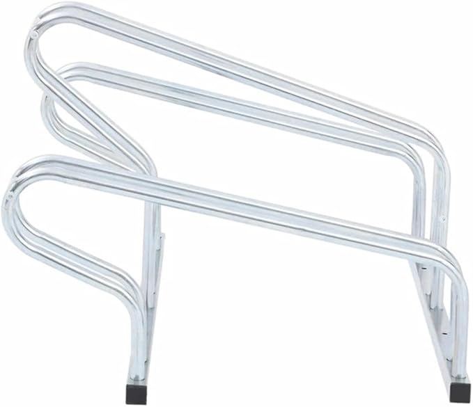 BOWERY HILL Freestanding 3-Bike Rack, Galvanized Steel, Silver Finish, 28.9 x 16.1 x 16.5 in, Space-Saving High-Low Design, Indoor/Outdoor Use, Stable Parking Stand for Garage, Warehouse, School