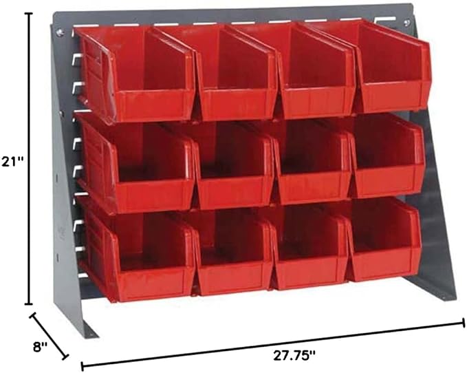 Quantum Storage Systems QBR-2721-230-12RD Ultra Bin Complete Bench Rack Package with 12 Ultra Bins, 27" x 8" x 21" , Red