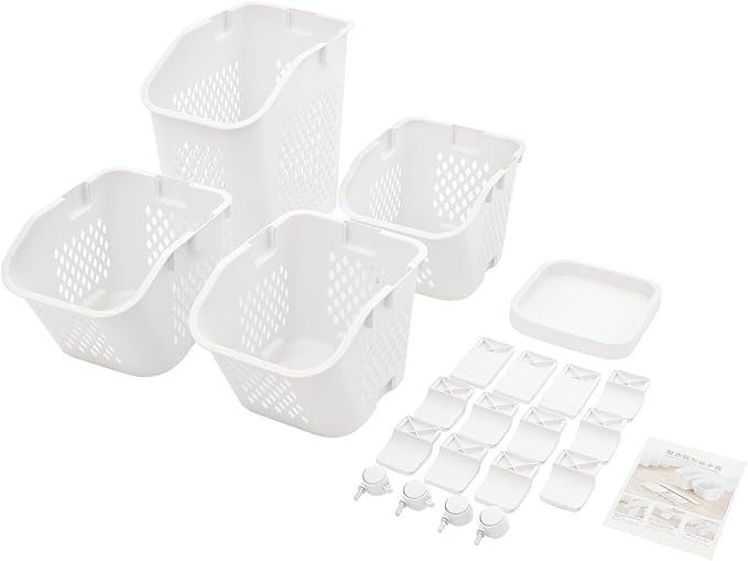 Tiered Laundry Storage Organizer Tiered Laundry Hamper Sorter Bathroom Laundry Basket with Wheels Removable Plastic Storage Basket for Kitchen (4-Tier)