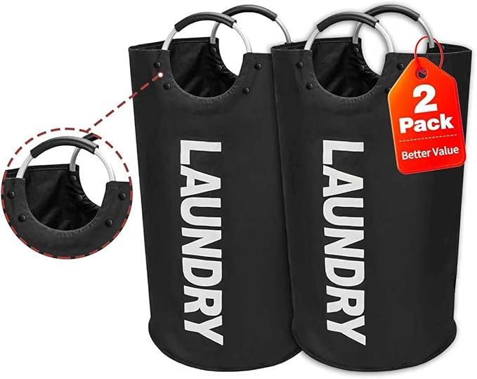 90L Laundry Hamper Waterproof 600D Oxford Fabric Modern Collapsible Laundry Basket for Easy Storage with Padded Handles Stands Up Well Heavy‑Duty Laundry Bag for Clothes(2 Pack)