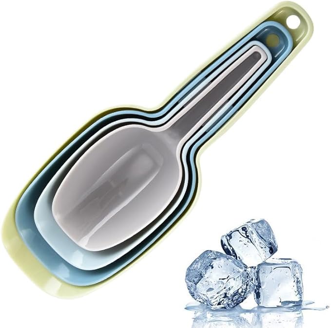 Set of 4 Plastic Ice Scoops, Kitchen Multipurpose Food Scoops for Canisters, Freezer, Flour, Dry Foods, Coffee Beans, Pop Corn, Pet Food (Mix 4 (Set of 4), 150ml, BPA-Free, Dishwasher Safe)