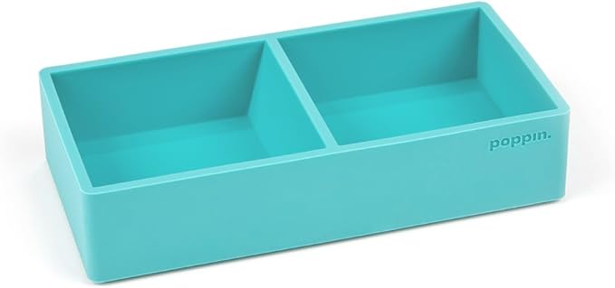 Poppin Softie This + That Tray, 2 Compartments, Silicone, 3 x 6.25 x 1.5, Aqua