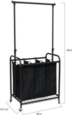 Oceanstar TLS1385 3-Bag Rolling Adjustable Hanging Bar Laundry Sorter, Bronze