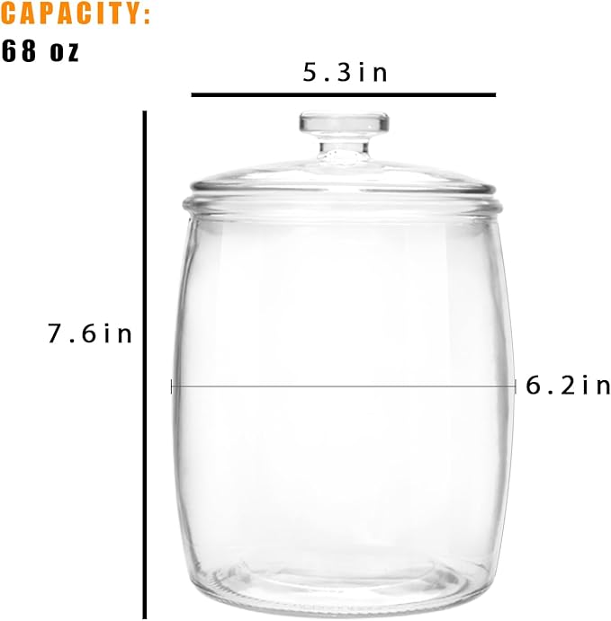1/2 Gallon glass jars, Cookie Jar & Candy Jar with Lid, Large Food Storage Container,glass jar with lid for Buffet, Coffee & Flour, Laundry Room Storage & Pantry 2pcs